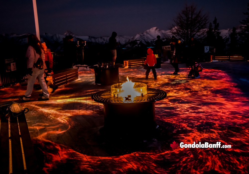 Banff Gondola Nightrise Patio Light Show with Fire
