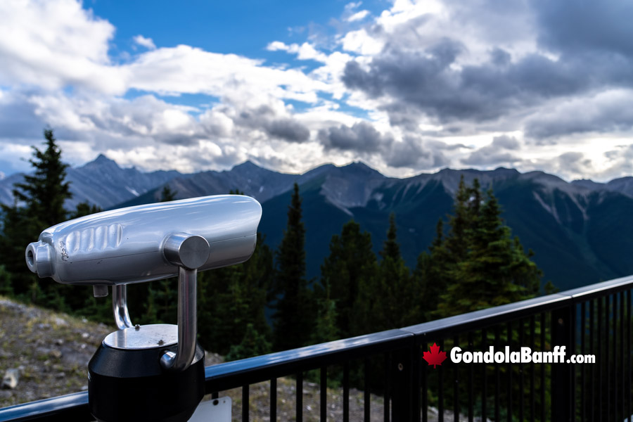 Stationary Binoculars and Viewers atop the Banff Gondola