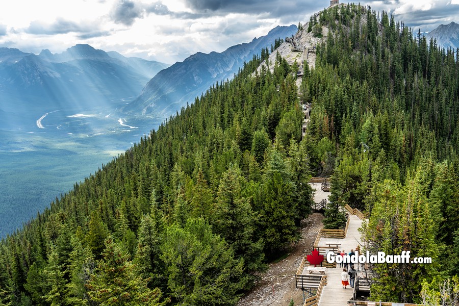 Taking Gondola Patio Pictures Towards the Suphur Mountain Boardwalk
